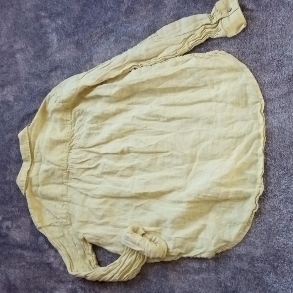 Sigrid Olsen 100% linen chartreuse button yoke top - Picture 9 of 9